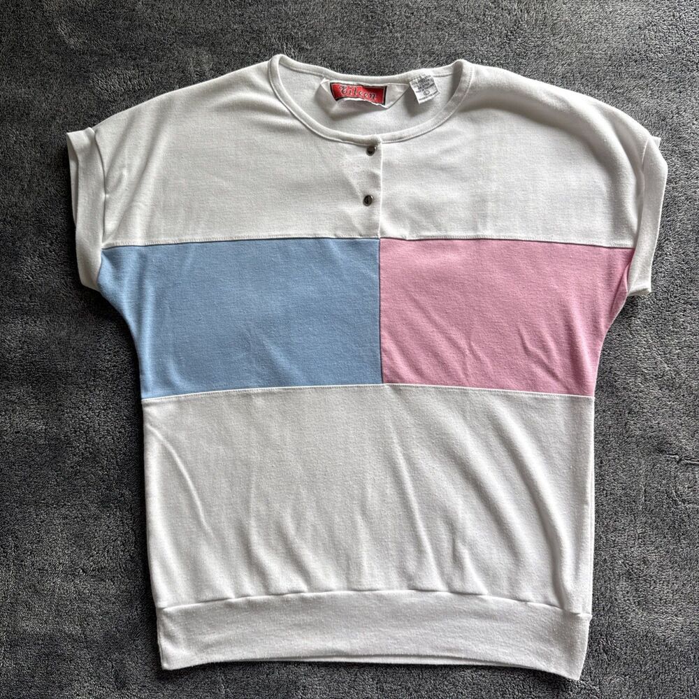 Vintage Eileen Color Block Top snap collar Women’s Size L